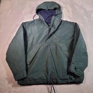 Vintage GAP Jacket Mens Medium Green Anorak Pullover Hooded Fleece Lined 90s